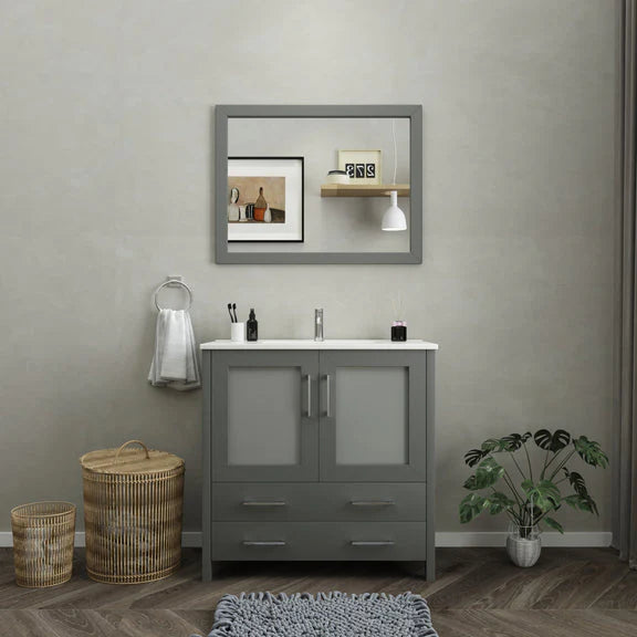 Vanity Art - Westmount 36" Single Sink Bathroom Vanity Set with Sink and Mirror (Ceramic Top)