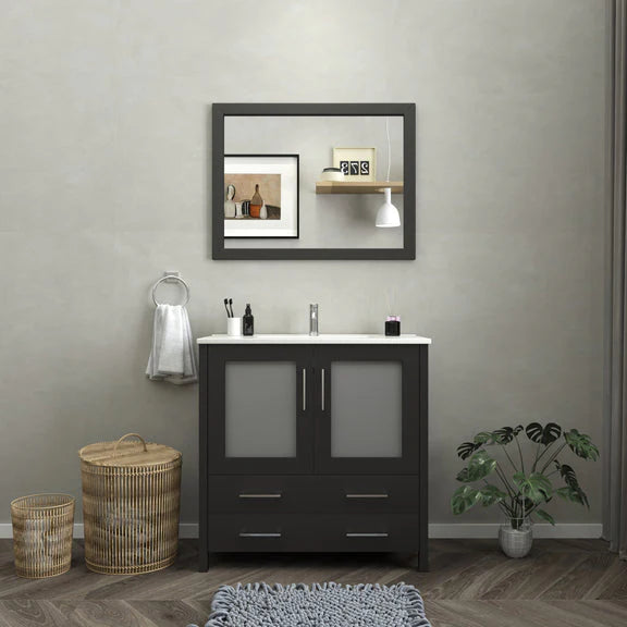 Vanity Art - Westmount 36" Single Sink Bathroom Vanity Set with Sink and Mirror (Ceramic Top)