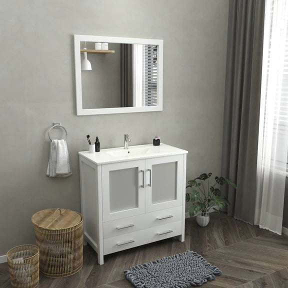 Vanity Art - Westmount 36" Single Sink Bathroom Vanity Set with Sink and Mirror (Ceramic Top)