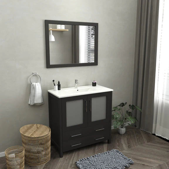 Vanity Art - Westmount 36" Single Sink Bathroom Vanity Set with Sink and Mirror (Ceramic Top)
