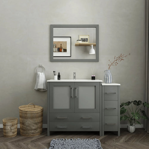 Vanity Art - Westmount 48" Single Sink Bathroom Vanity Set with Sink and Mirror - 2 Side Cabinet