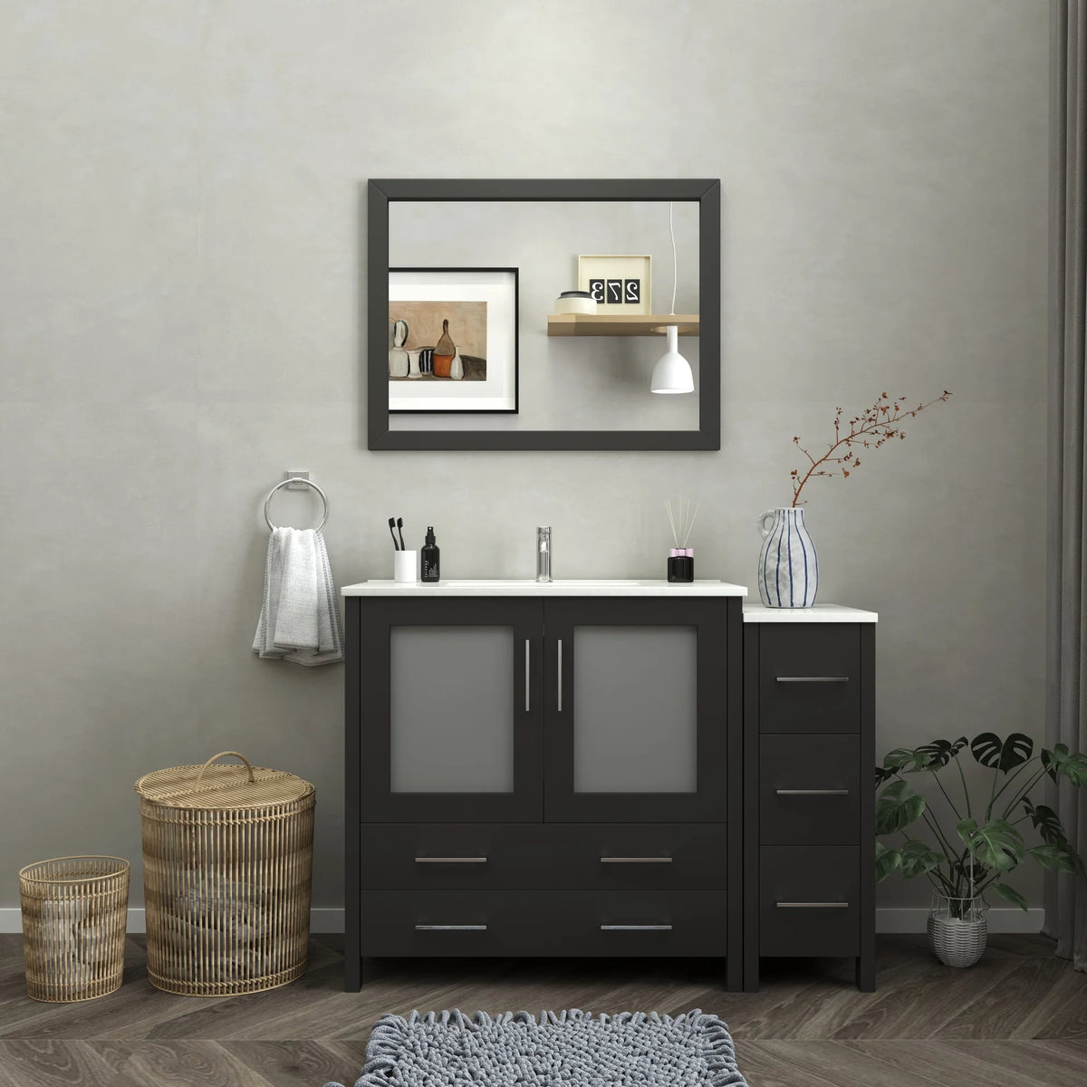 Vanity Art - Westmount 48" Single Sink Bathroom Vanity Set with Sink and Mirror - 2 Side Cabinet