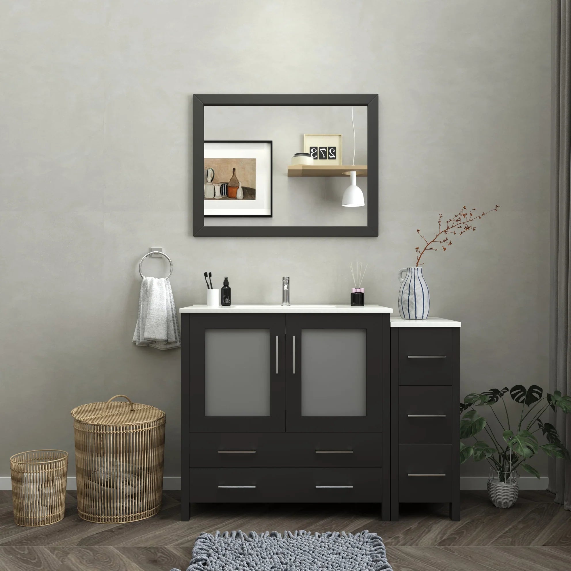 Vanity Art - Westmount 48" Single Sink Bathroom Vanity Set with Sink and Mirror - 2 Side Cabinet