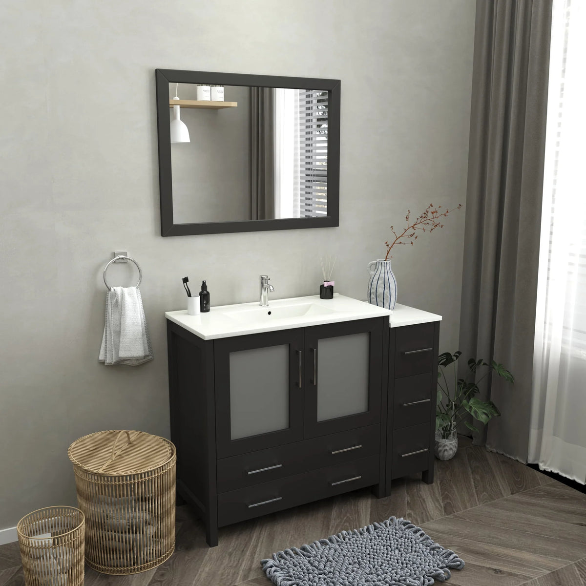 Vanity Art - Westmount 48" Single Sink Bathroom Vanity Set with Sink and Mirror - 2 Side Cabinet