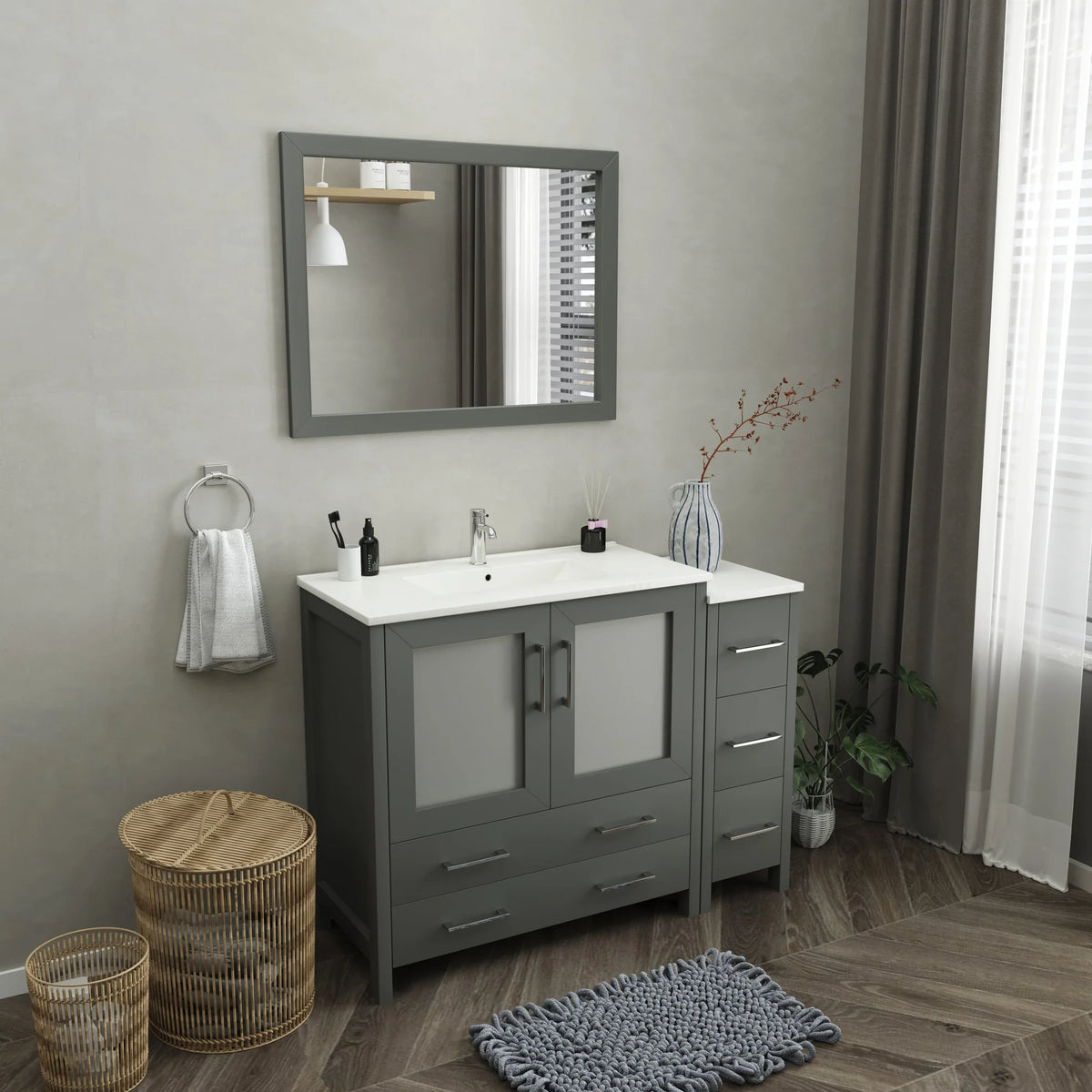 Vanity Art - Westmount 48" Single Sink Bathroom Vanity Set with Sink and Mirror - 2 Side Cabinet