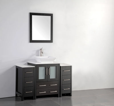 Vanity Art - Bristol 48" Single Vessel Sink Bathroom Vanity Set with Sink and Mirror - 2 Side Cabinets