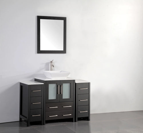 Vanity Art - Bristol 48" Single Vessel Sink Bathroom Vanity Set with Sink and Mirror - 2 Side Cabinets