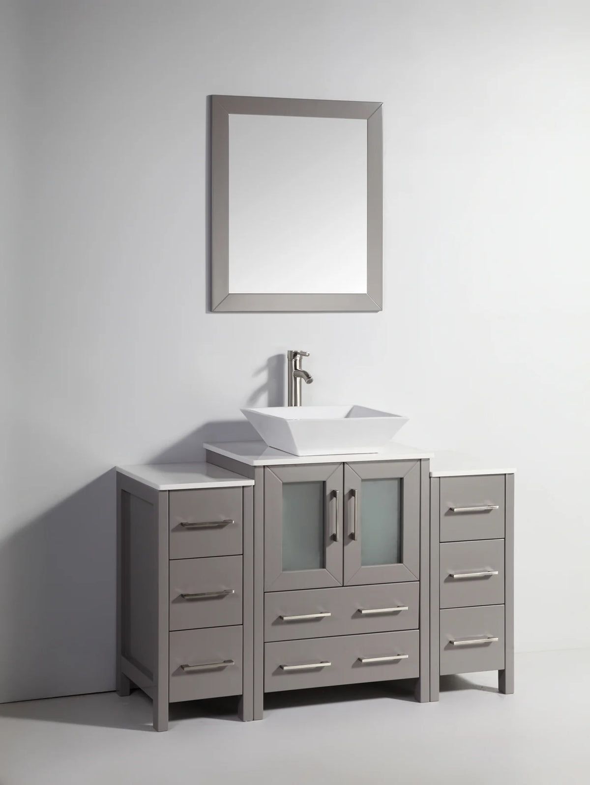 Vanity Art - Bristol 48" Single Vessel Sink Bathroom Vanity Set with Sink and Mirror - 2 Side Cabinets