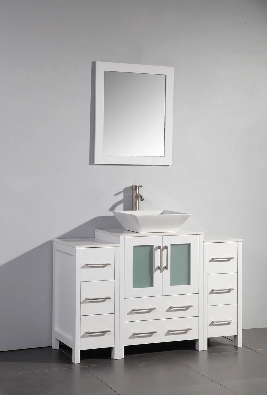 Vanity Art - Bristol 48" Single Vessel Sink Bathroom Vanity Set with Sink and Mirror - 2 Side Cabinets