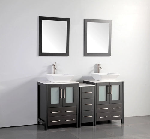 Vanity Art - Bristol 60" Double Vessel Sink Bathroom Vanity Set with Sink and Mirror