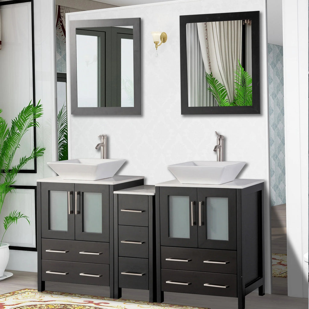 Vanity Art - Bristol 60" Double Vessel Sink Bathroom Vanity Set with Sink and Mirror