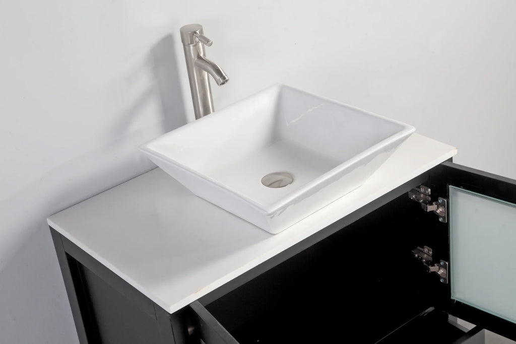 Vanity Art - Bristol 84" Double Vessel Sink Bathroom Vanity Set with Sinks and Mirrors - 1 Side Cabinet