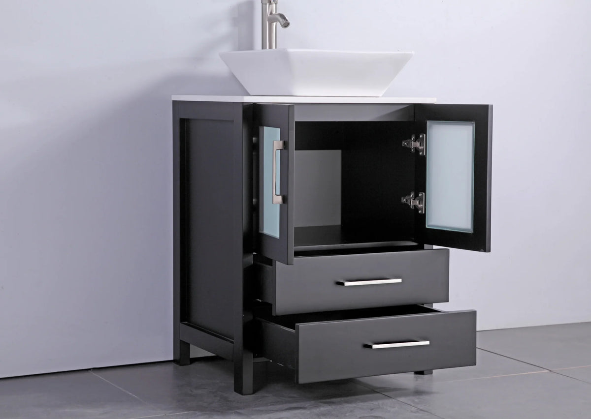 Vanity Art - Bristol 84" Double Vessel Sink Bathroom Vanity Set with Sinks and Mirrors - 1 Side Cabinet