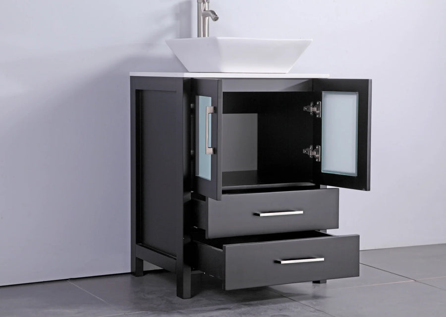 Vanity Art - Bristol 84" Double Vessel Sink Bathroom Vanity Set with Sinks and Mirrors - 1 Side Cabinet
