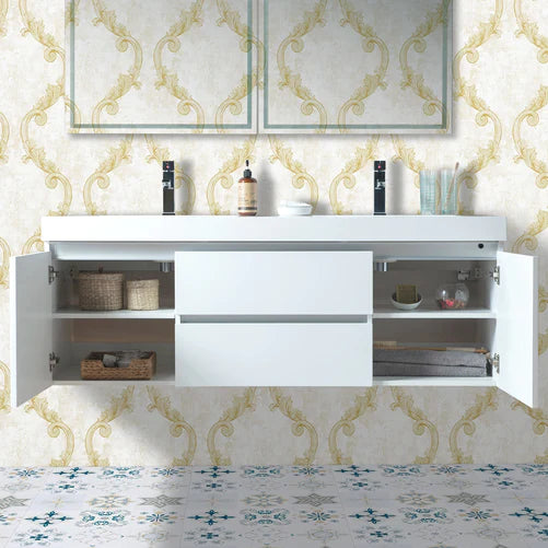 Vanity Art - Juliet 60" LED Lighted Wall-Mount Double Sink Bathroom Vanity