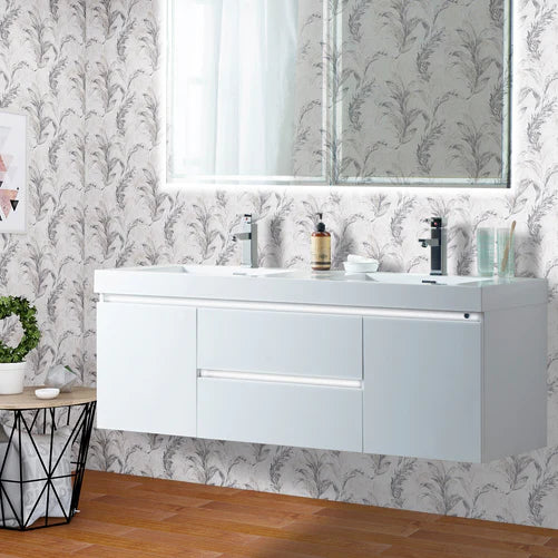 Vanity Art - Juliet 60" LED Lighted Wall-Mount Double Sink Bathroom Vanity