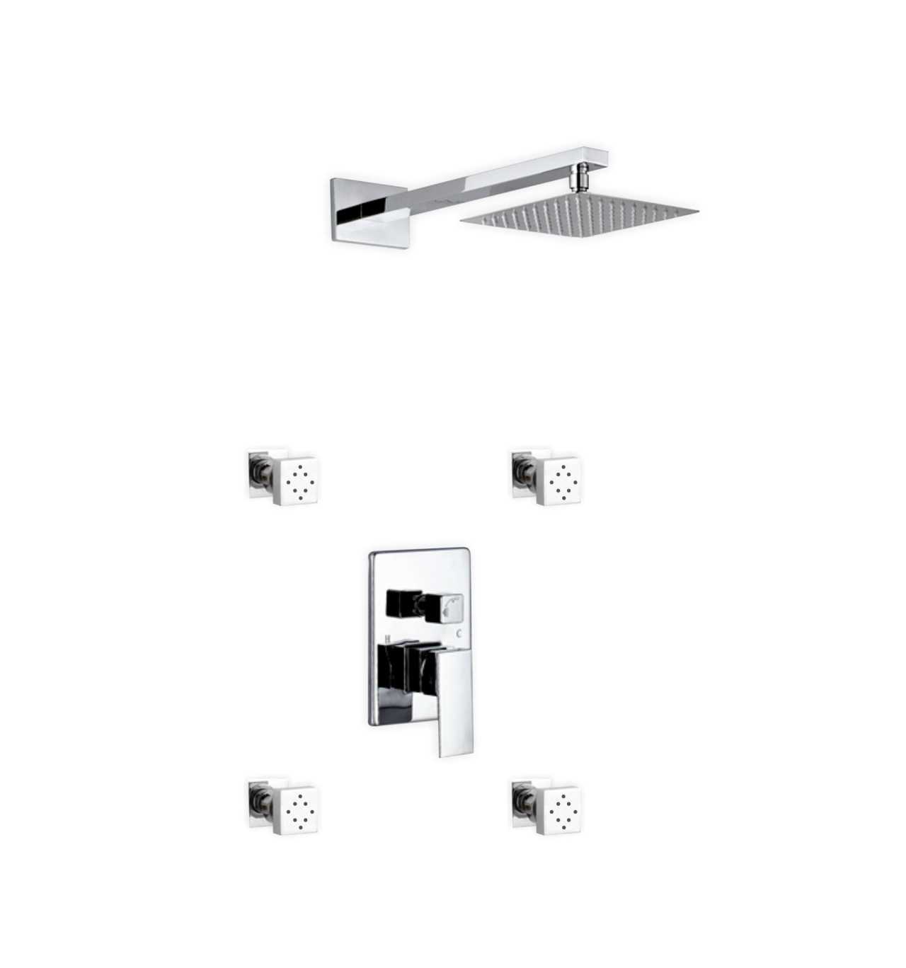Aqua Piazza Brass Shower Set with 8″ Square Rain Shower and 4 Body Jets