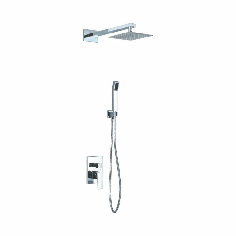 Aqua Piazza Brass Shower Set with 8″ Square Rain Shower, 4 Body Jets and Handheld