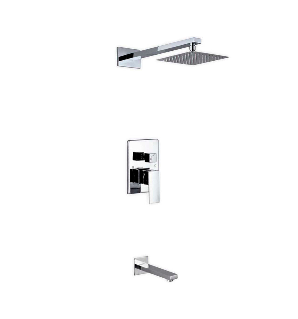 Aqua Piazza Brass Shower Set with 8″ Square Rain Shower and Tub Filler