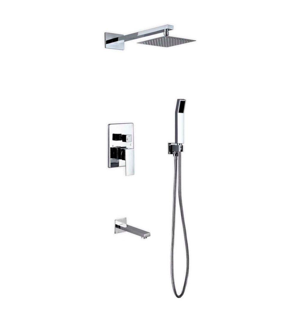 Aqua Piazza Brass Shower Set with 8″ Square Rain Shower, Tub Filler and Handheld