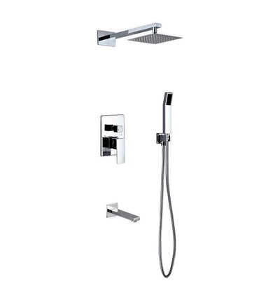 Aqua Piazza Brass Shower Set with 8″ Square Rain Shower, Tub Filler and Handheld