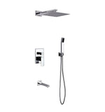 Aqua Piazza Brass Shower Set with 12″ Square Rain Shower, Handheld and Tub Filler