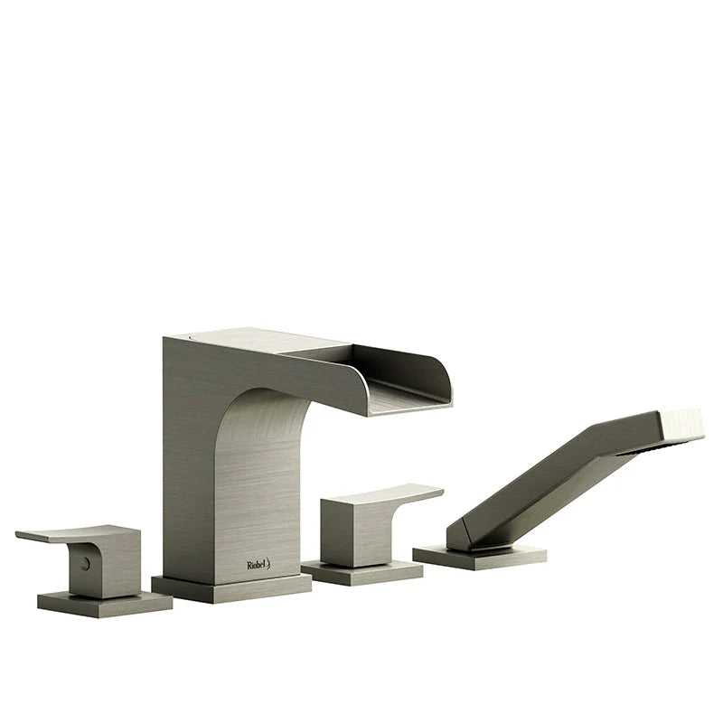 Riobel Zendo 4-Piece Deck-Mount Open Spout Tub Filler with Hand Shower
