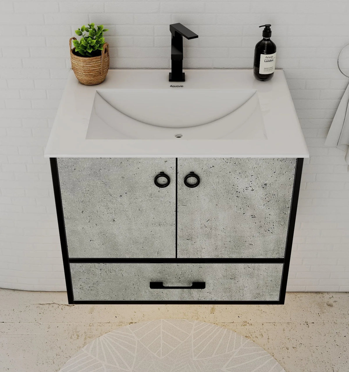 Aventino 30-inch flat floating single-sink vanity detail