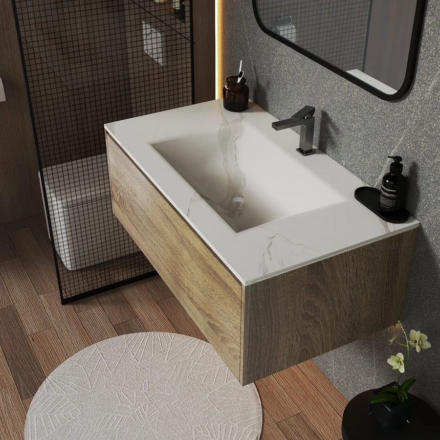 Aventino integrated ceramic basin — top-down detail of moulded sink bowl
