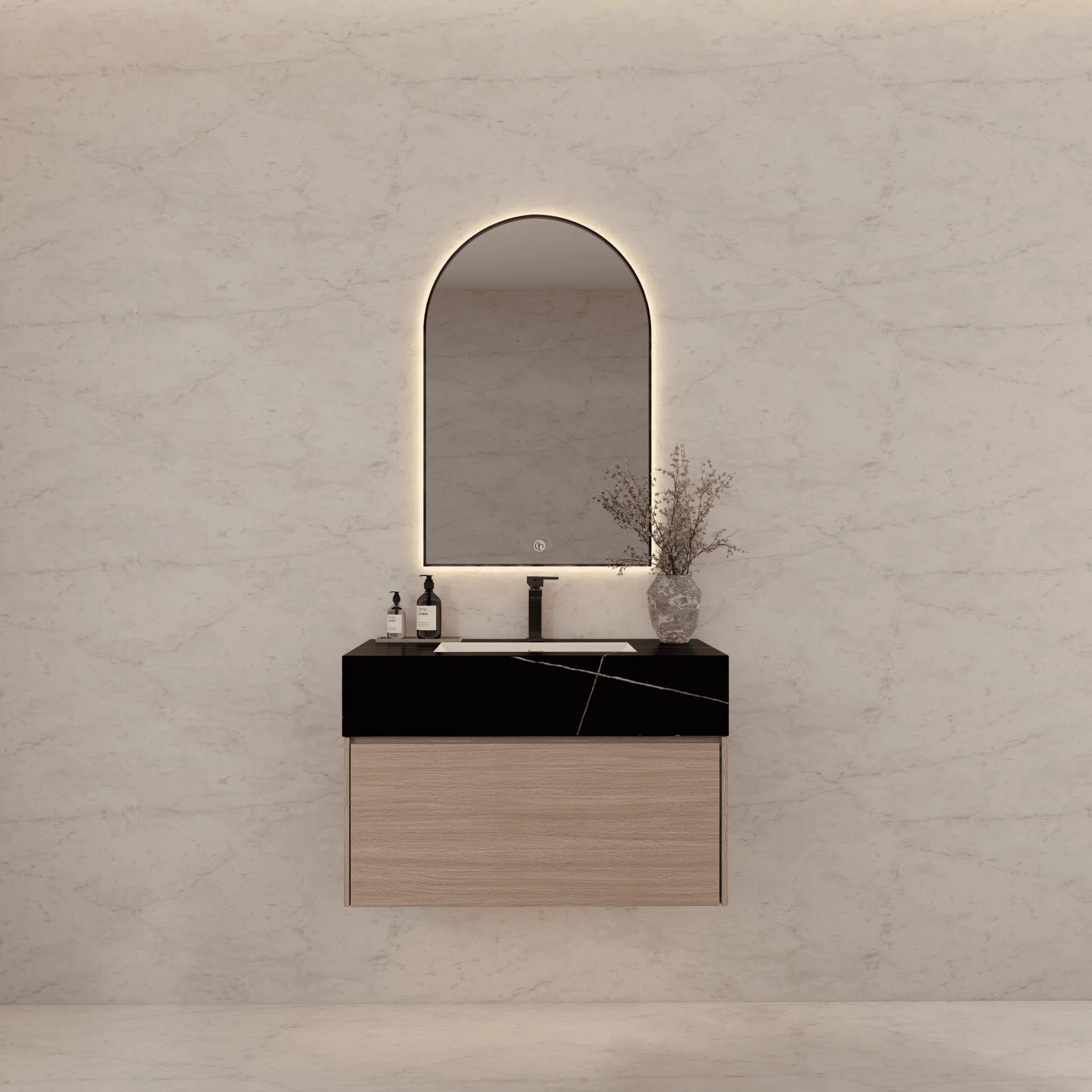 Aventino 32"/36"/40" Smoked Oak Fluted Floating Single-Sink Vanity with Sintered Stone Top