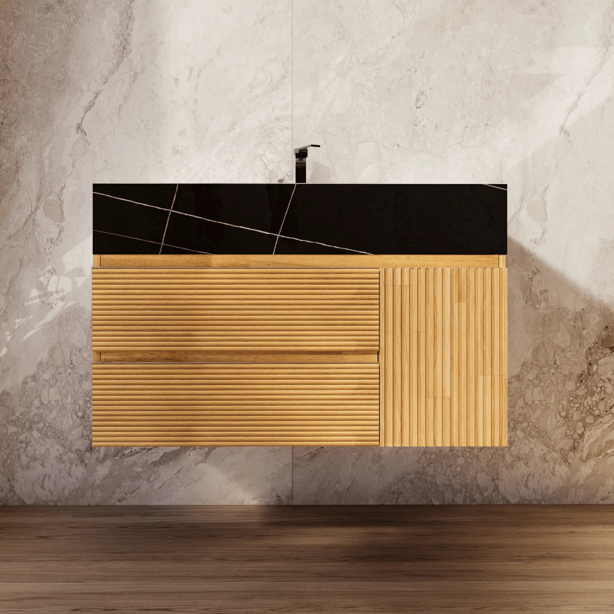 Aventino 32"/40" Oak Fluted Floating Single-Sink Vanity with Sintered Stone Top