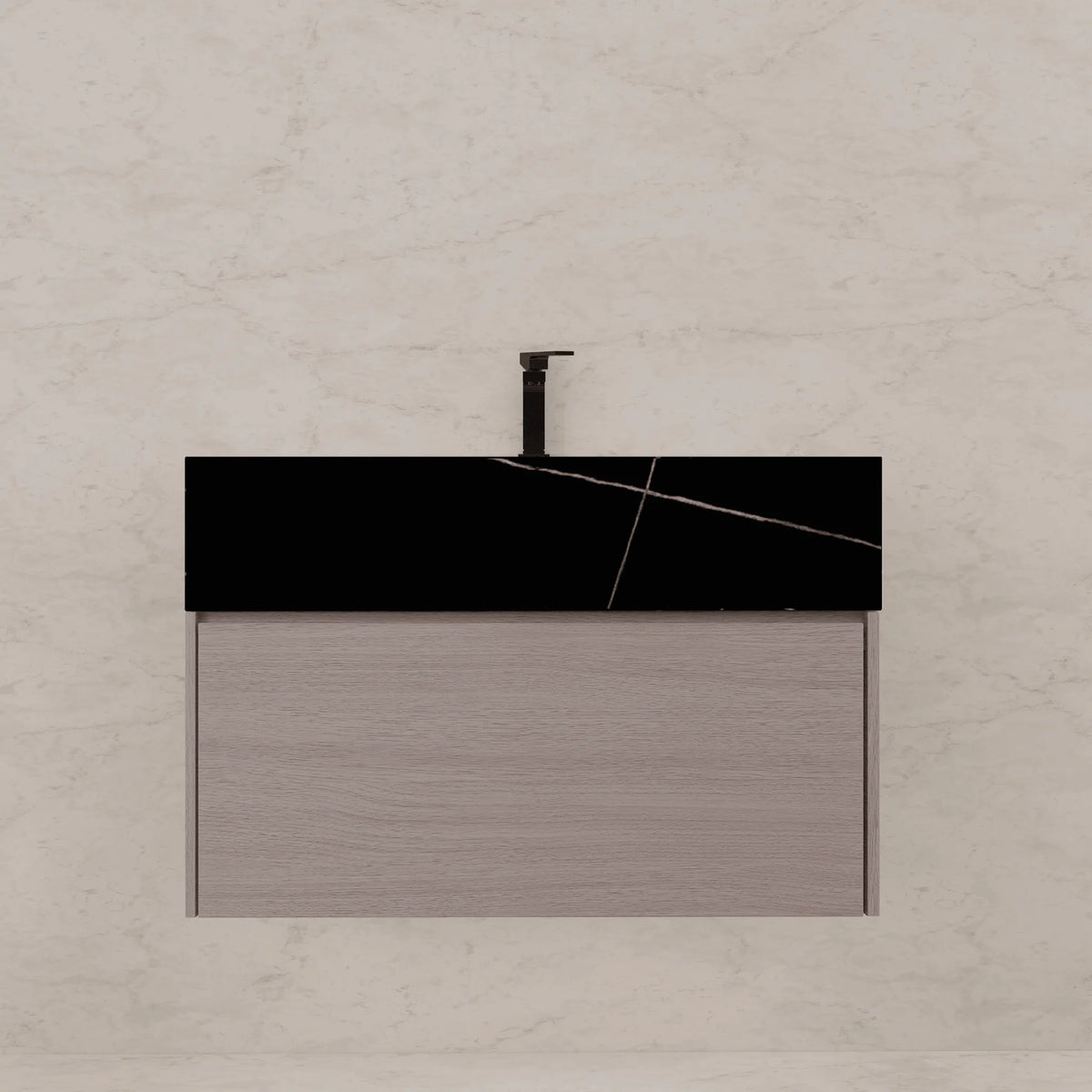 Aventino 32-40-inch black marquina gold veins fluted floating single-sink vanity — sintered stone top