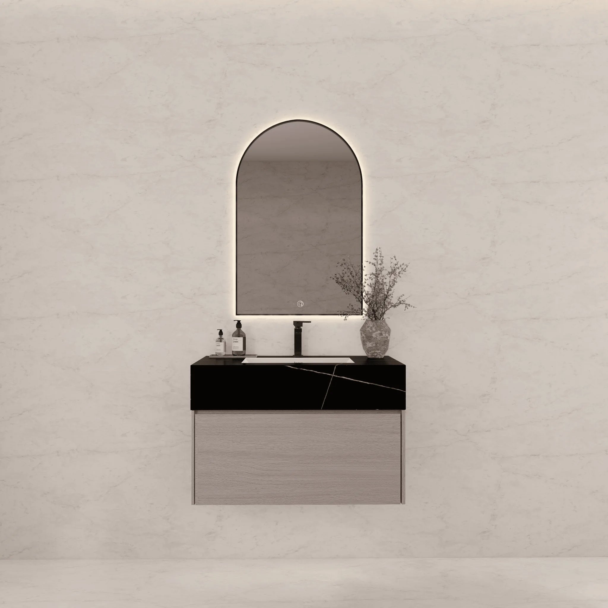 Aventino 32"/36"/40" White Grey Oak Fluted Floating Single-Sink Vanity with Sintered Stone Top
