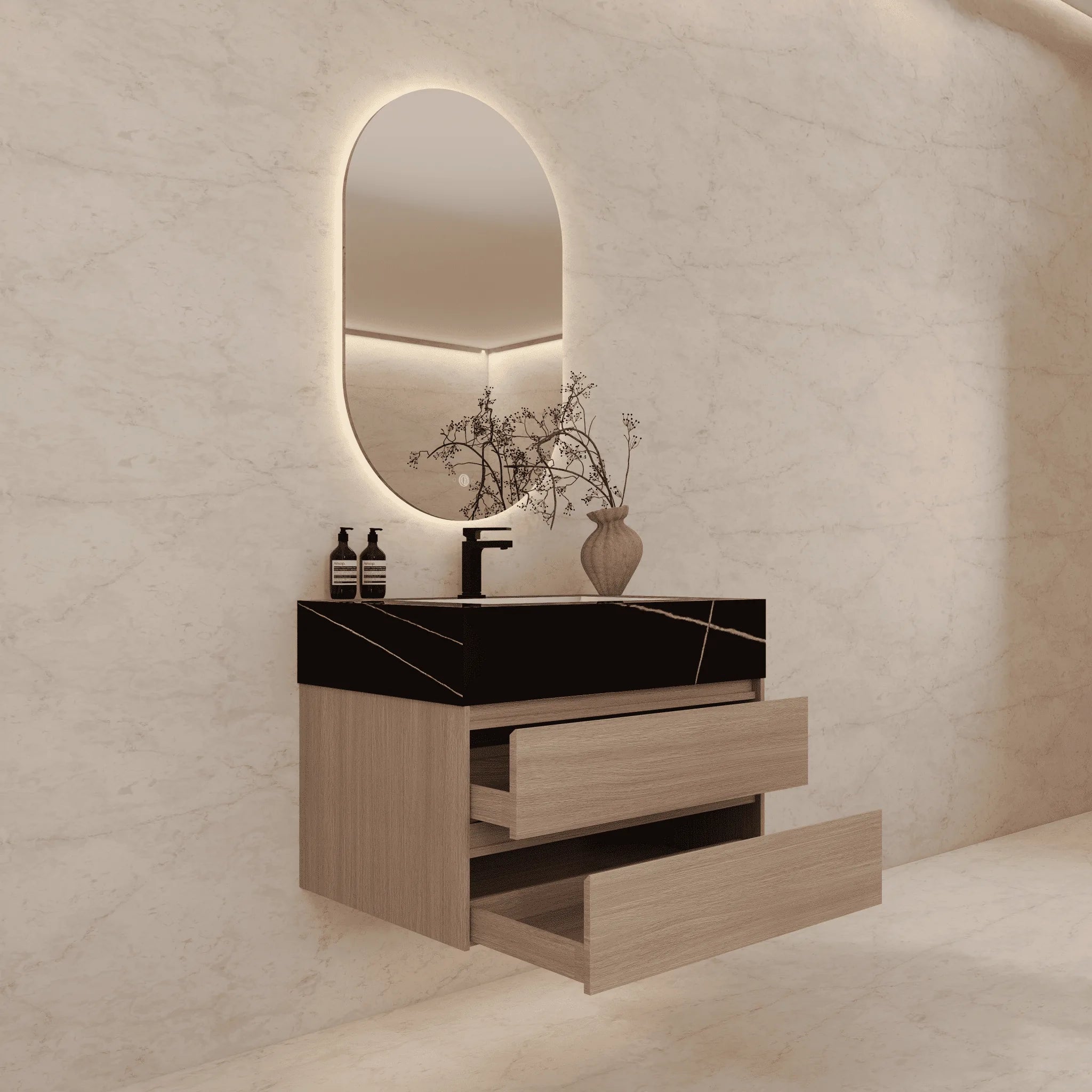 Aventino 32"/36"/40" Fluted Floating Single-Sink Vanity with Sintered Stone Top