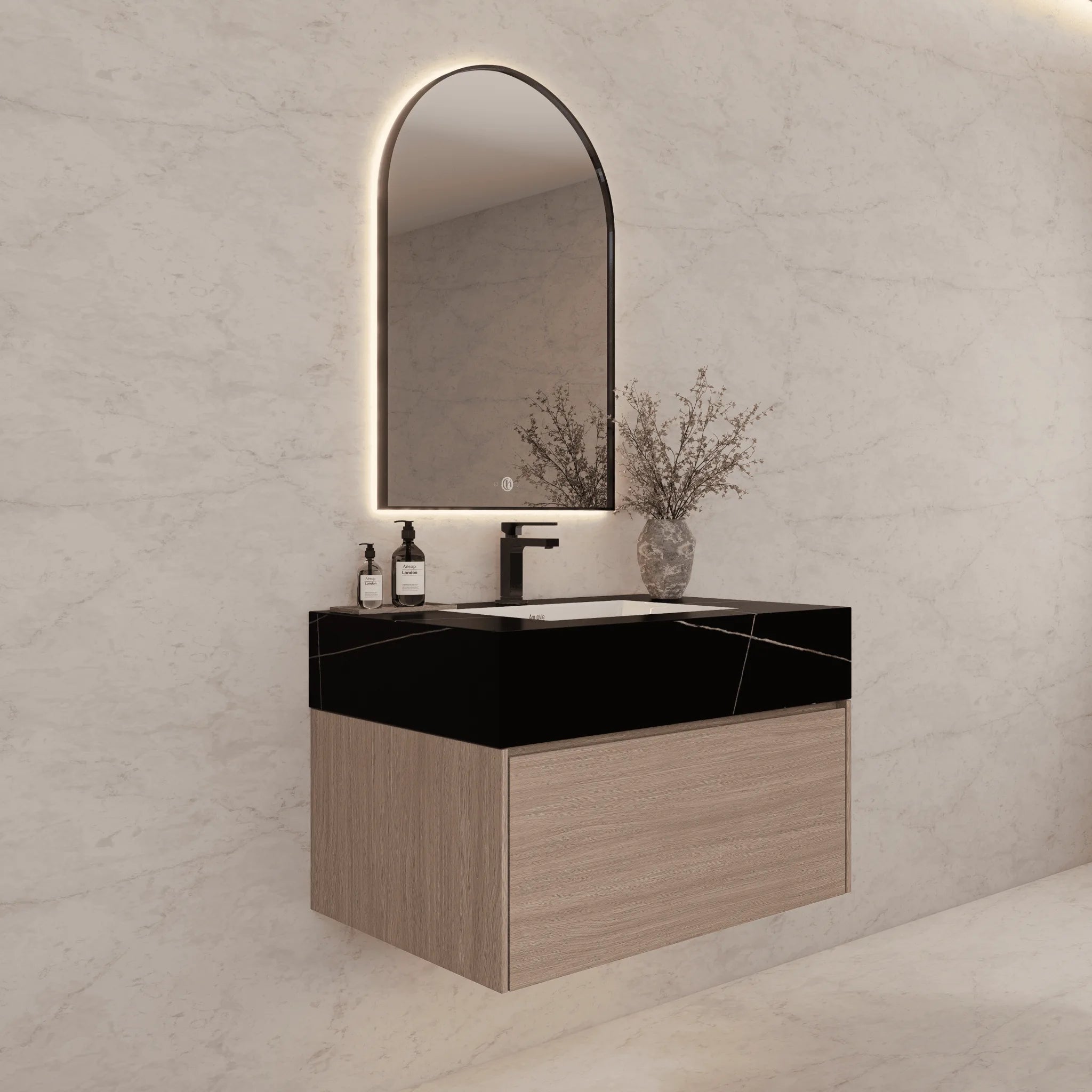 Aventino 32"/36"/40" Smoked Oak Fluted Floating Single-Sink Vanity with Sintered Stone Top