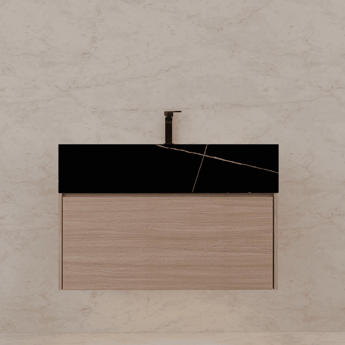 Aventino 32-40-inch black marquina gold veins fluted floating single-sink vanity — sintered stone top