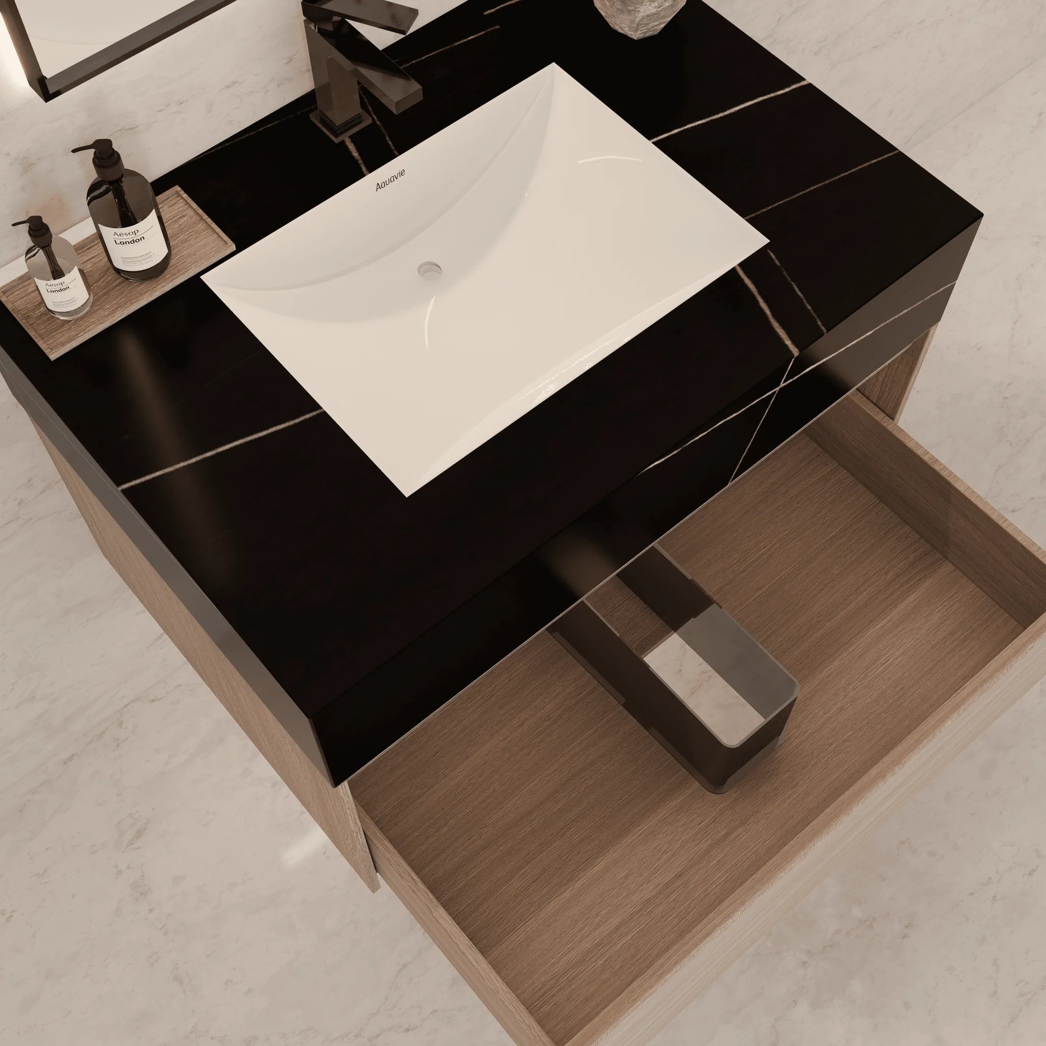 Aventino 32"/36"/40" Smoked Oak Fluted Floating Single-Sink Vanity with Sintered Stone Top