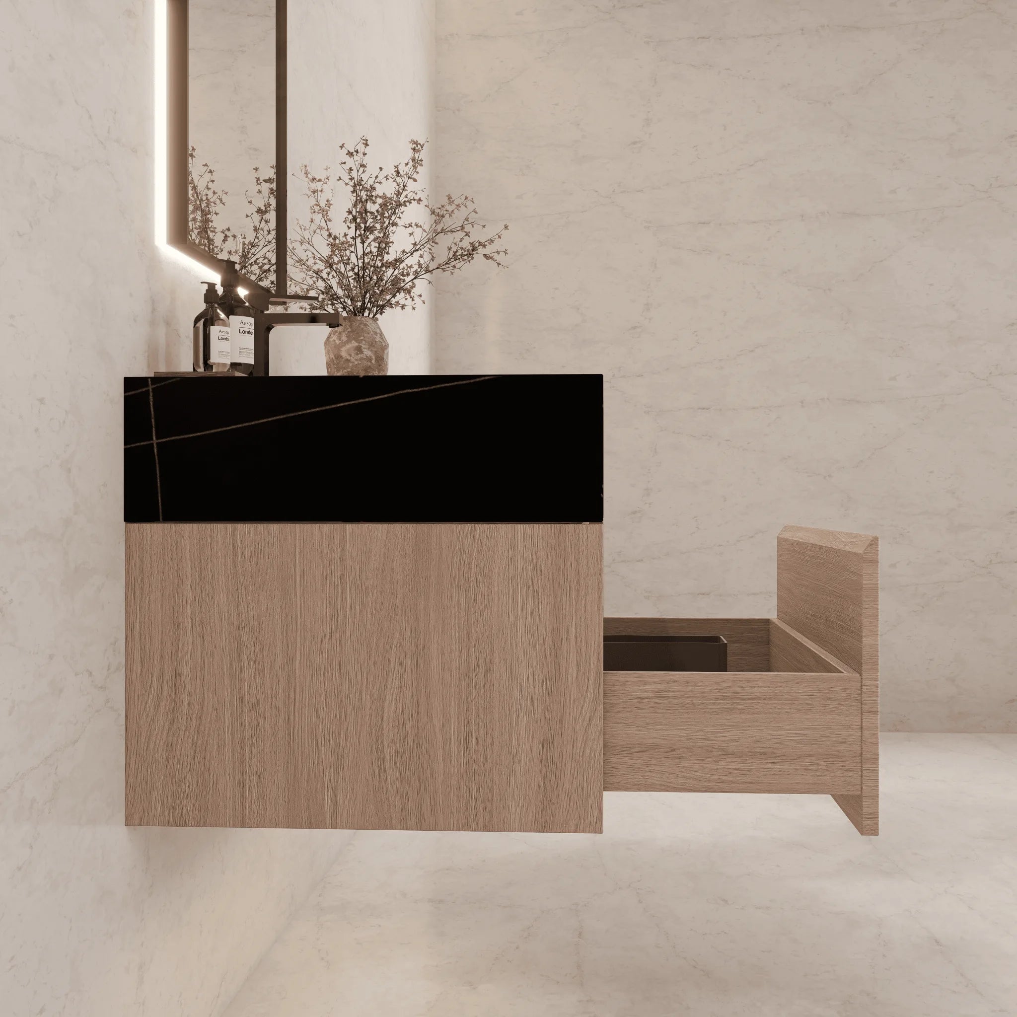 Aventino 32"/36"/40" Smoked Oak Fluted Floating Single-Sink Vanity with Sintered Stone Top