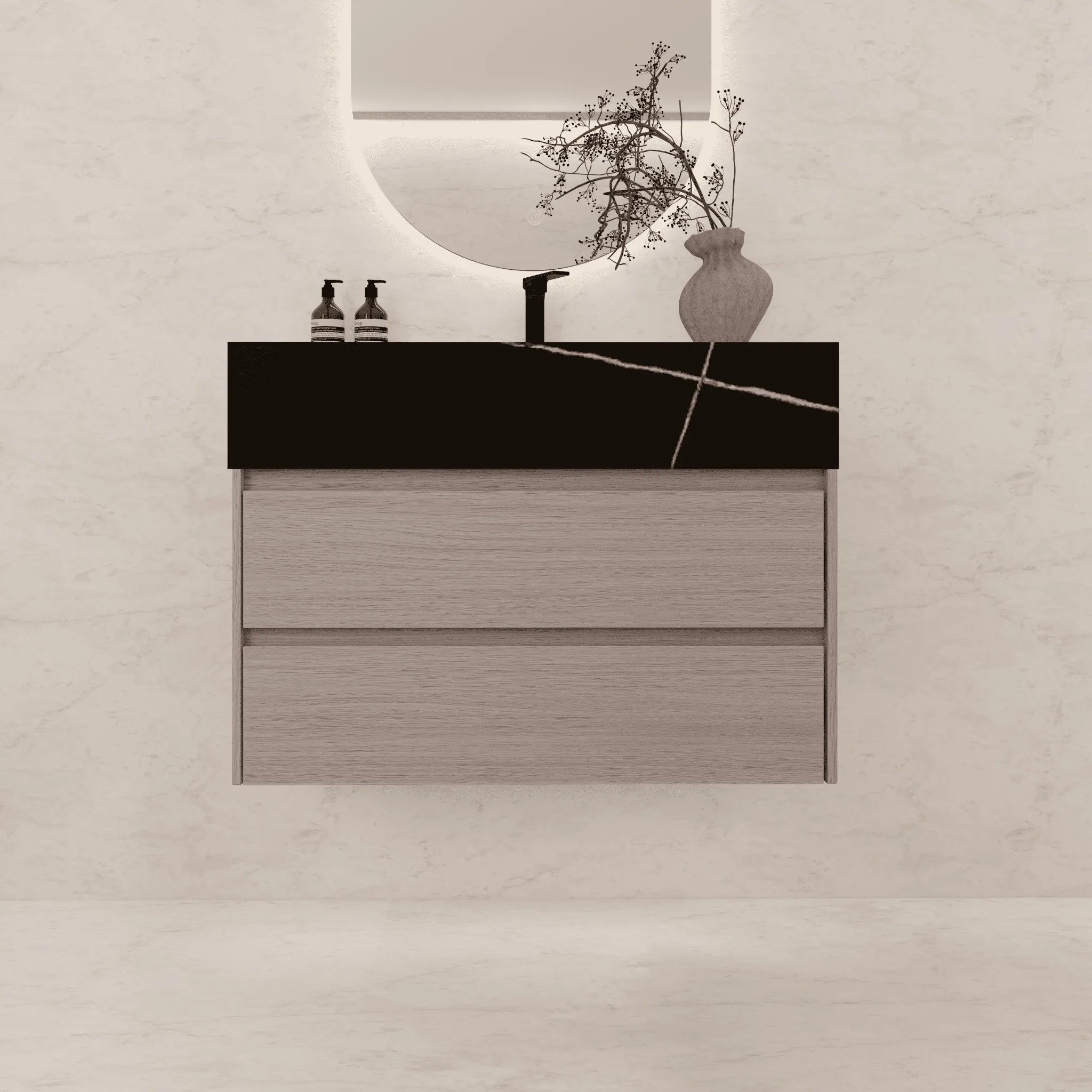 Aventino 32"/36"/40" Fluted Floating Single-Sink Vanity with Sintered Stone Top