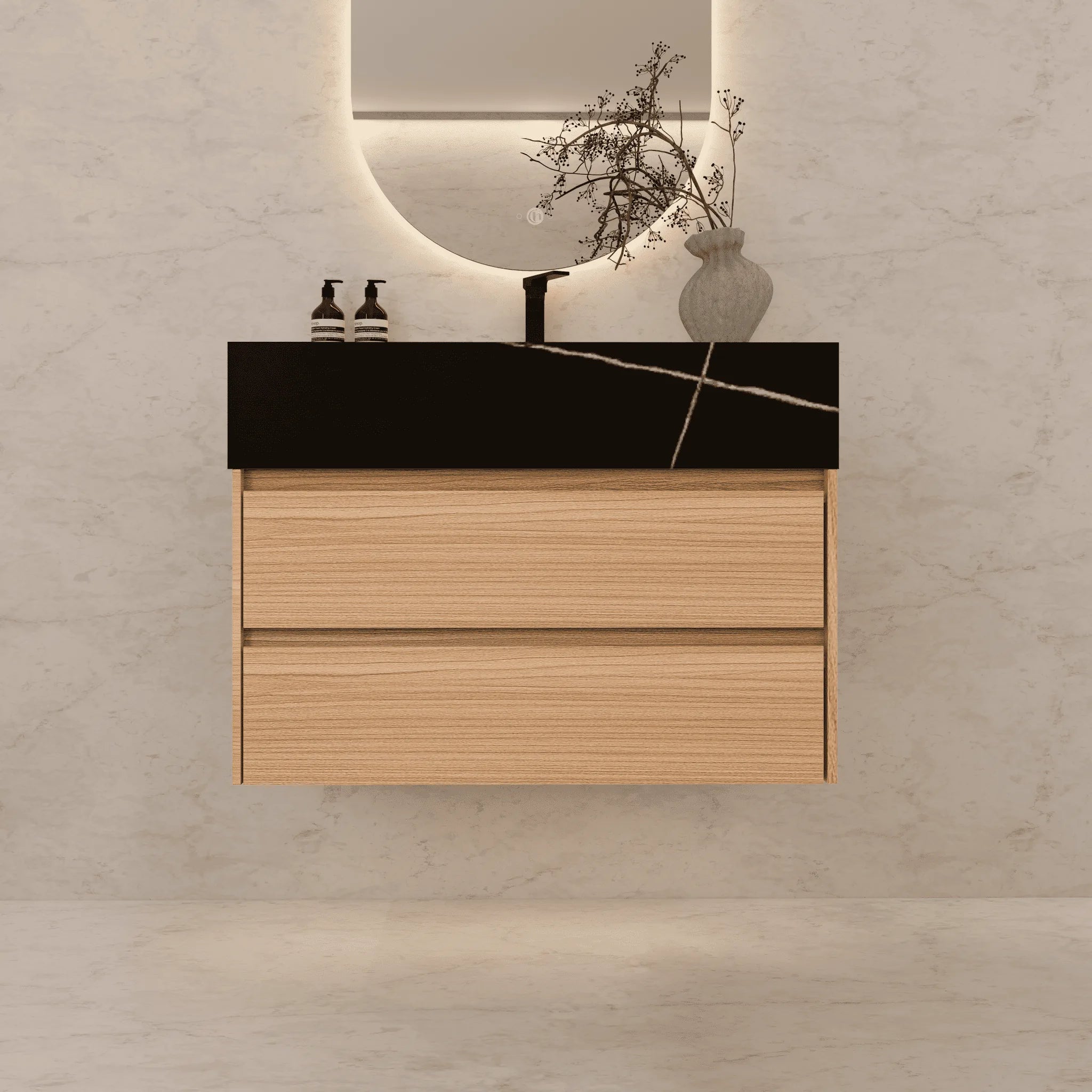 Aventino 32"/36"/40" Fluted Floating Single-Sink Vanity with Sintered Stone Top