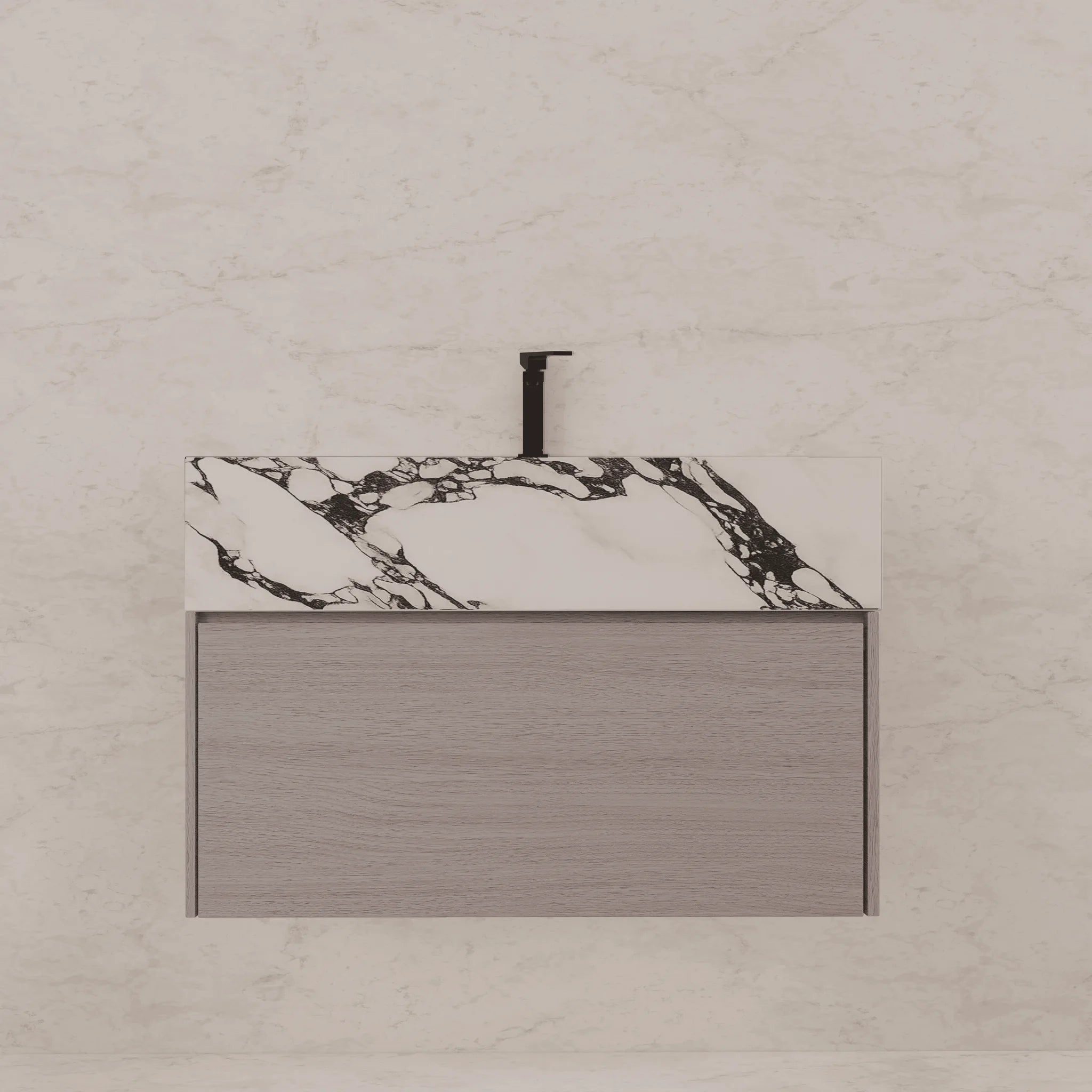 Aventino 32"/36"/40" White Grey Oak Fluted Floating Single-Sink Vanity with Sintered Stone Top