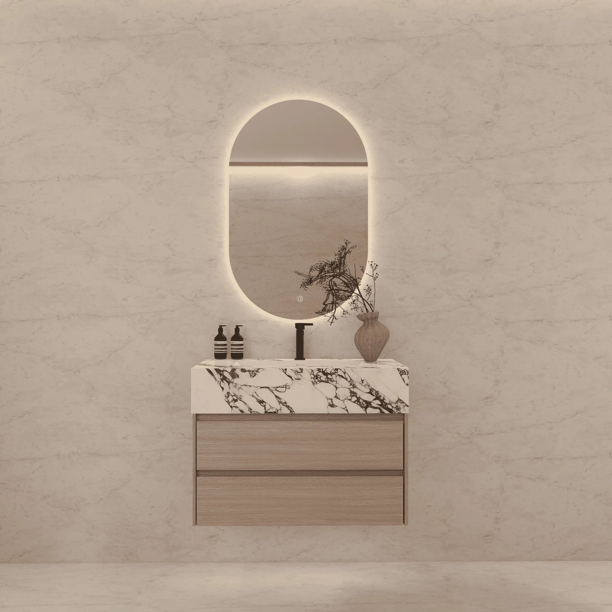Aventino 32"/36"/40" Fluted Floating Single-Sink Vanity with Sintered Stone Top