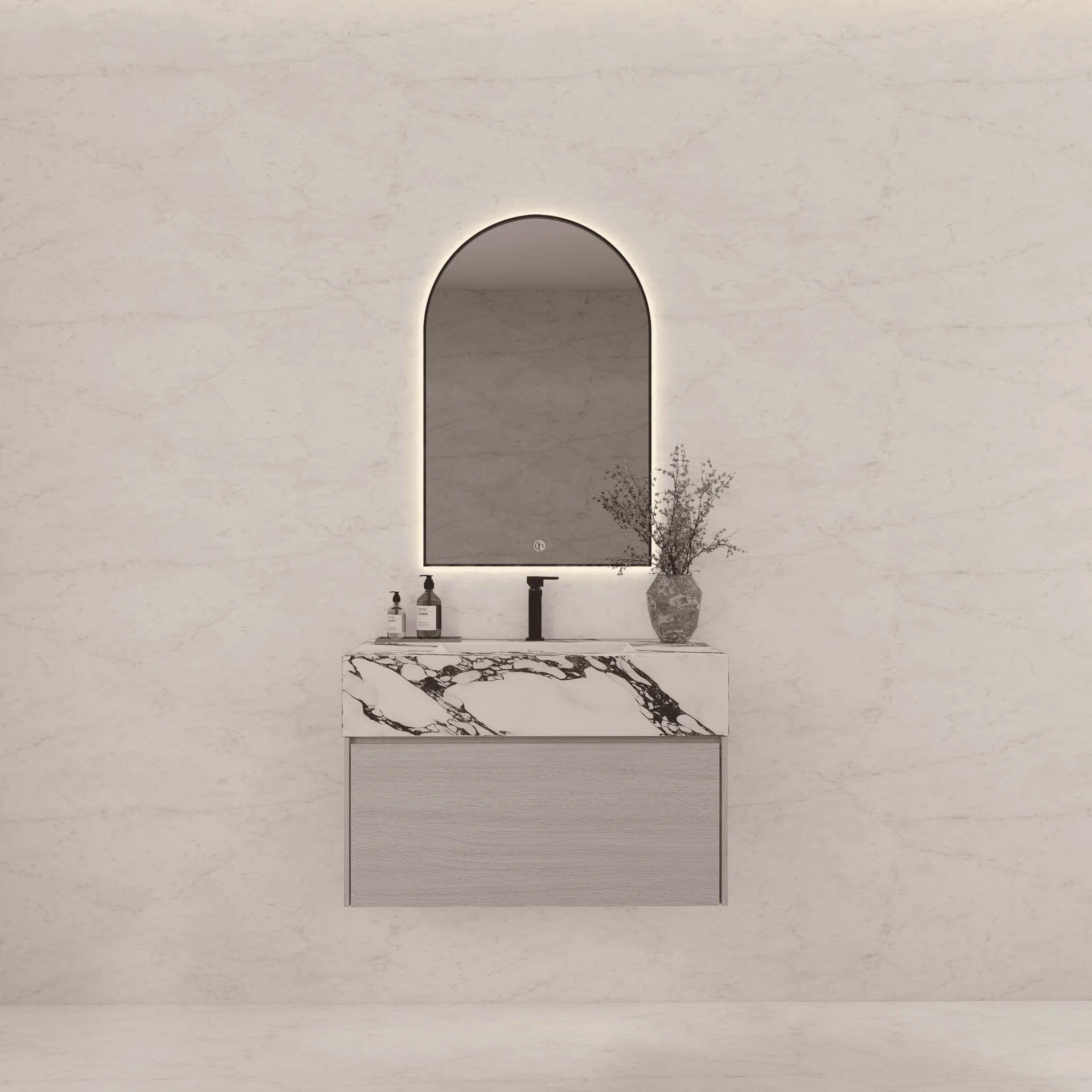 Aventino 32"/36"/40" White Grey Oak Fluted Floating Single-Sink Vanity with Sintered Stone Top