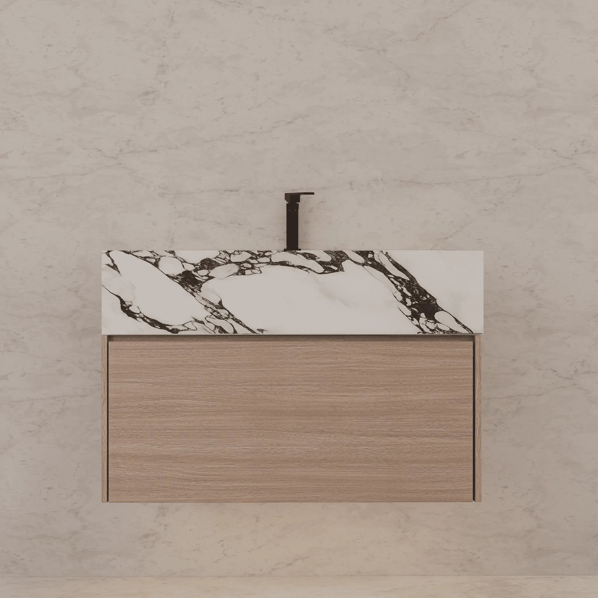 Aventino 32"/36"/40" Smoked Oak Fluted Floating Single-Sink Vanity with Sintered Stone Top