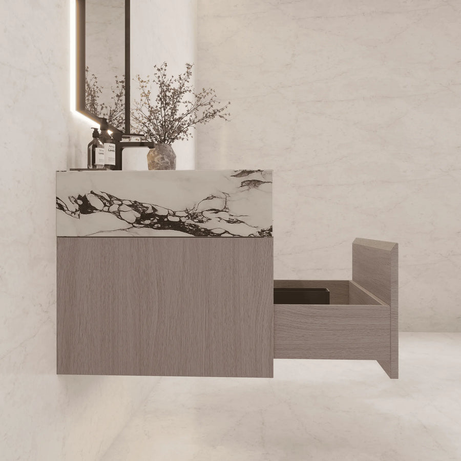 Aventino integrated ceramic basin — top-down detail of moulded sink bowl