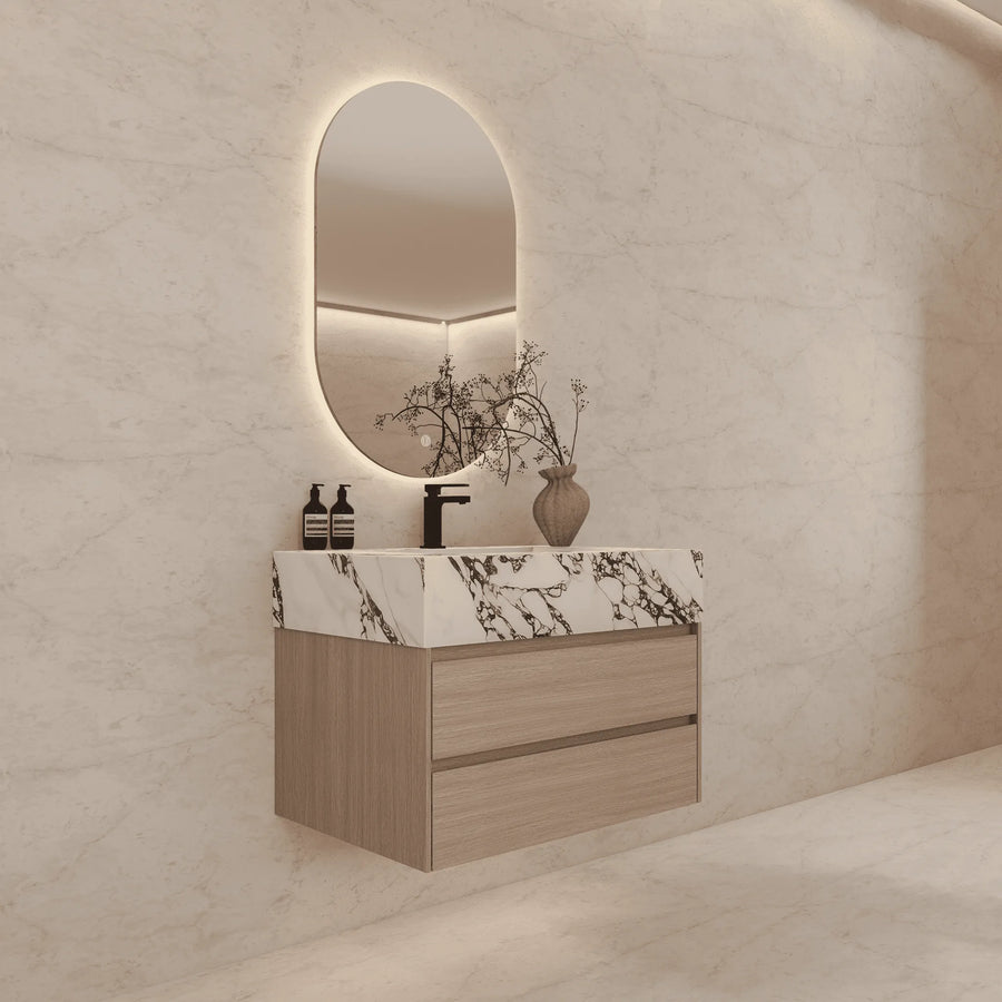 Aventino integrated ceramic basin — top-down detail of moulded sink bowl