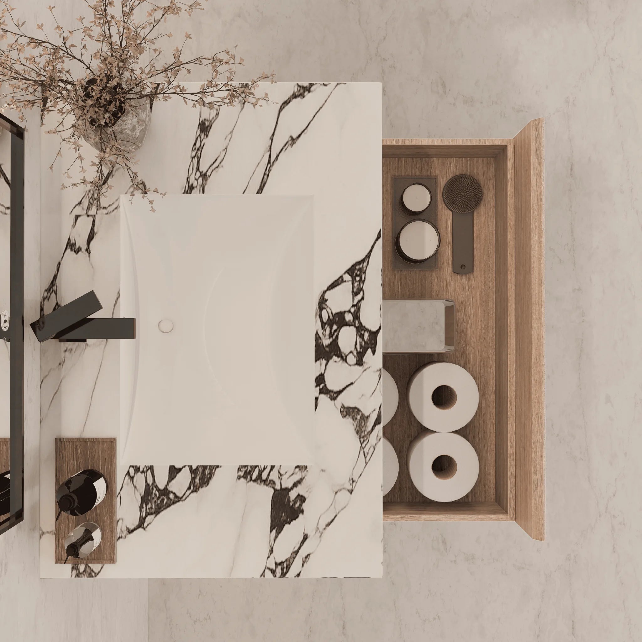 Aventino 32"/36"/40" Smoked Oak Fluted Floating Single-Sink Vanity with Sintered Stone Top