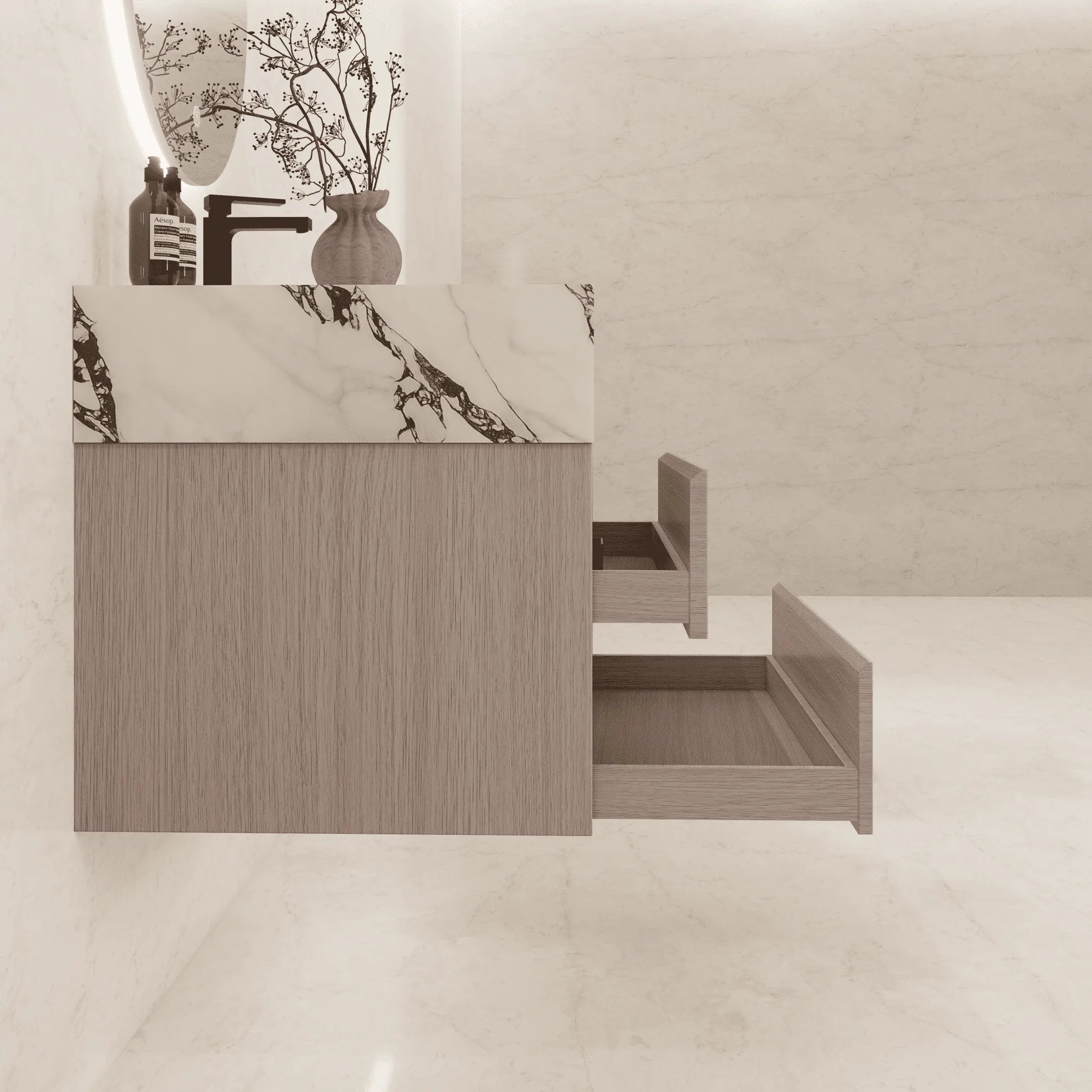 Aventino 32"/36"/40" Fluted Floating Single-Sink Vanity with Sintered Stone Top