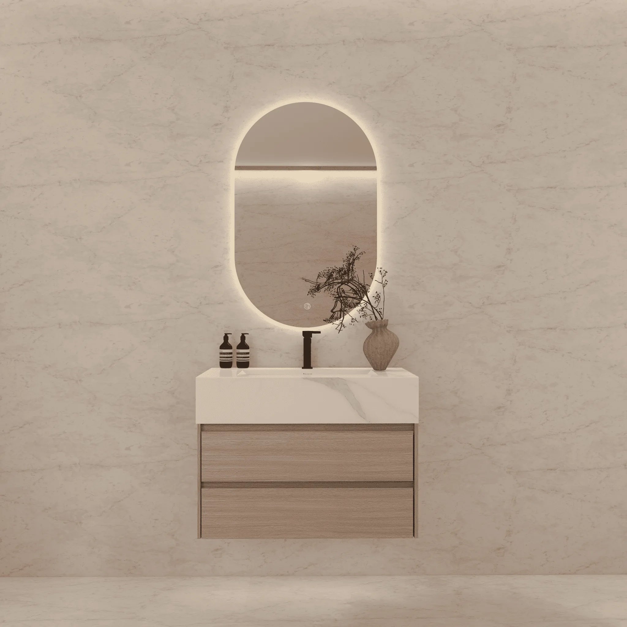 Aventino 32"/36"/40" Fluted Floating Single-Sink Vanity with Sintered Stone Top