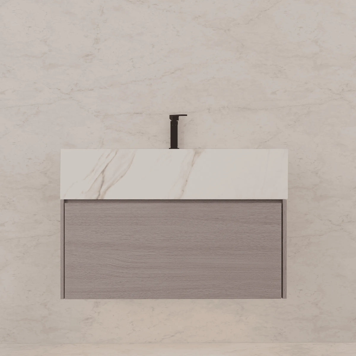 Aventino 32-40-inch calacatta gold fluted floating single-sink vanity — sintered stone top